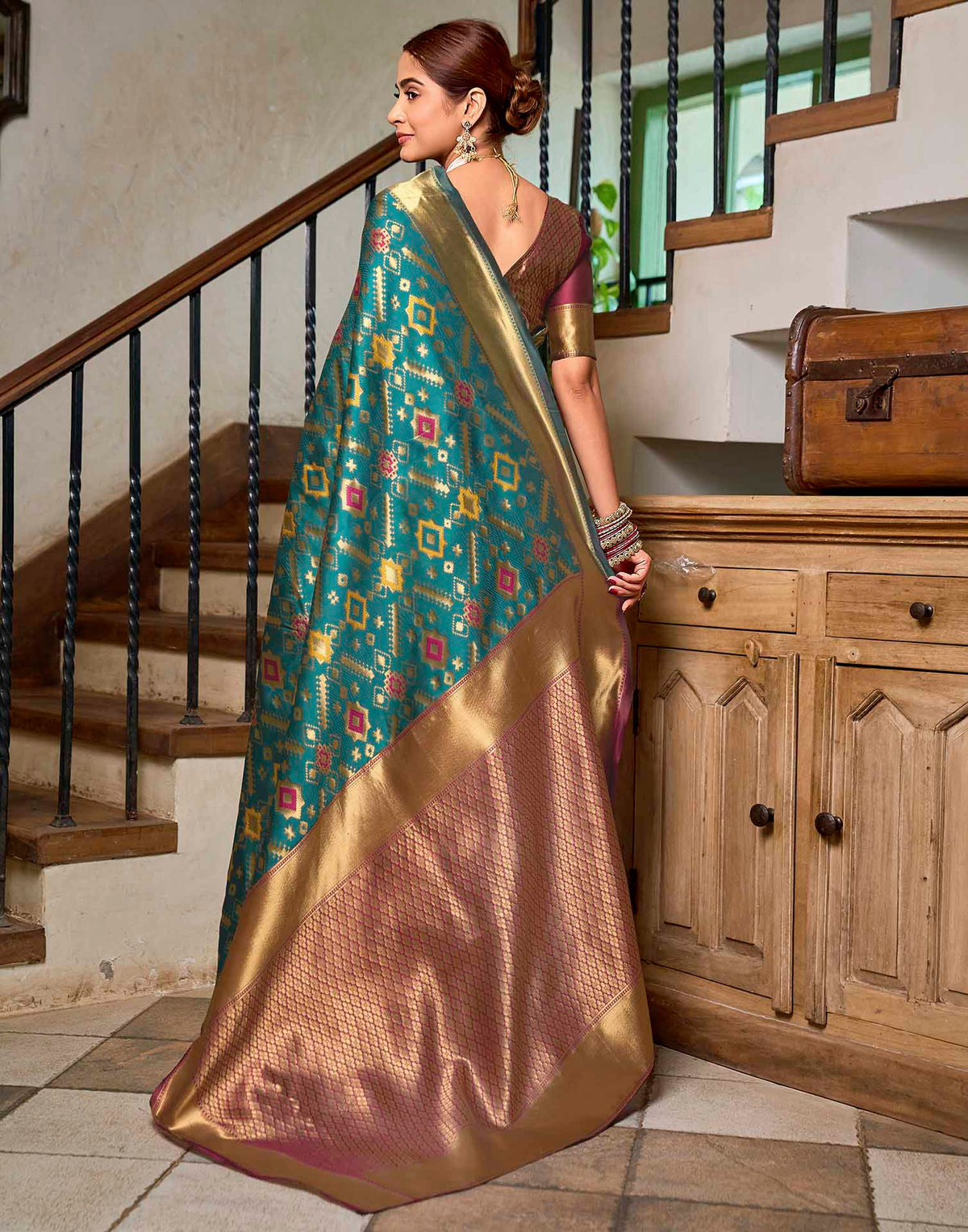 Teal Blue Silk Woven Patola Saree