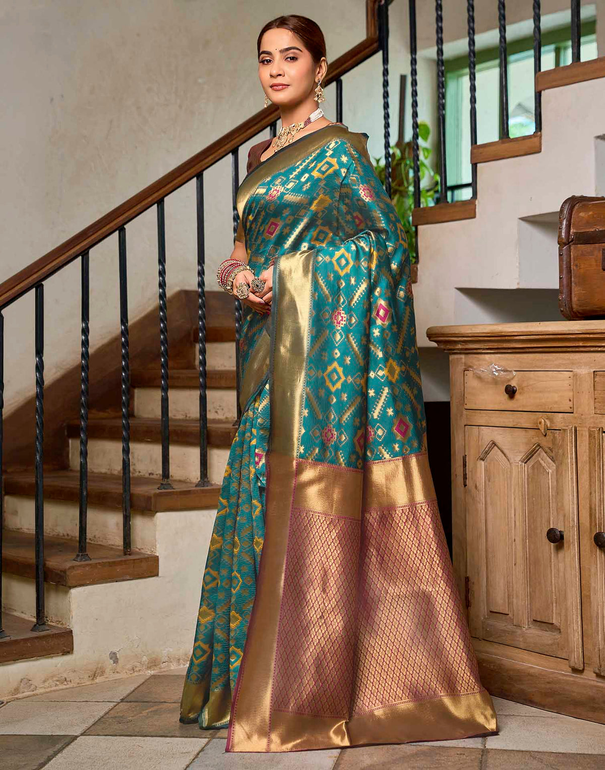 Teal Blue Silk Woven Patola Saree