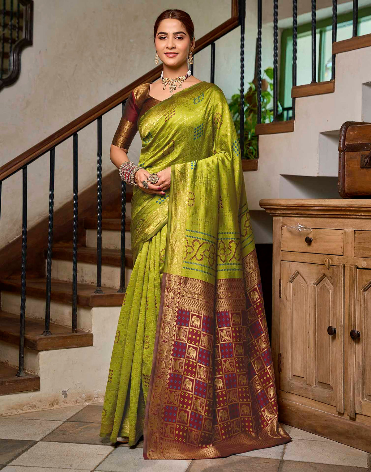 Parrot Green Silk Woven Patola Saree