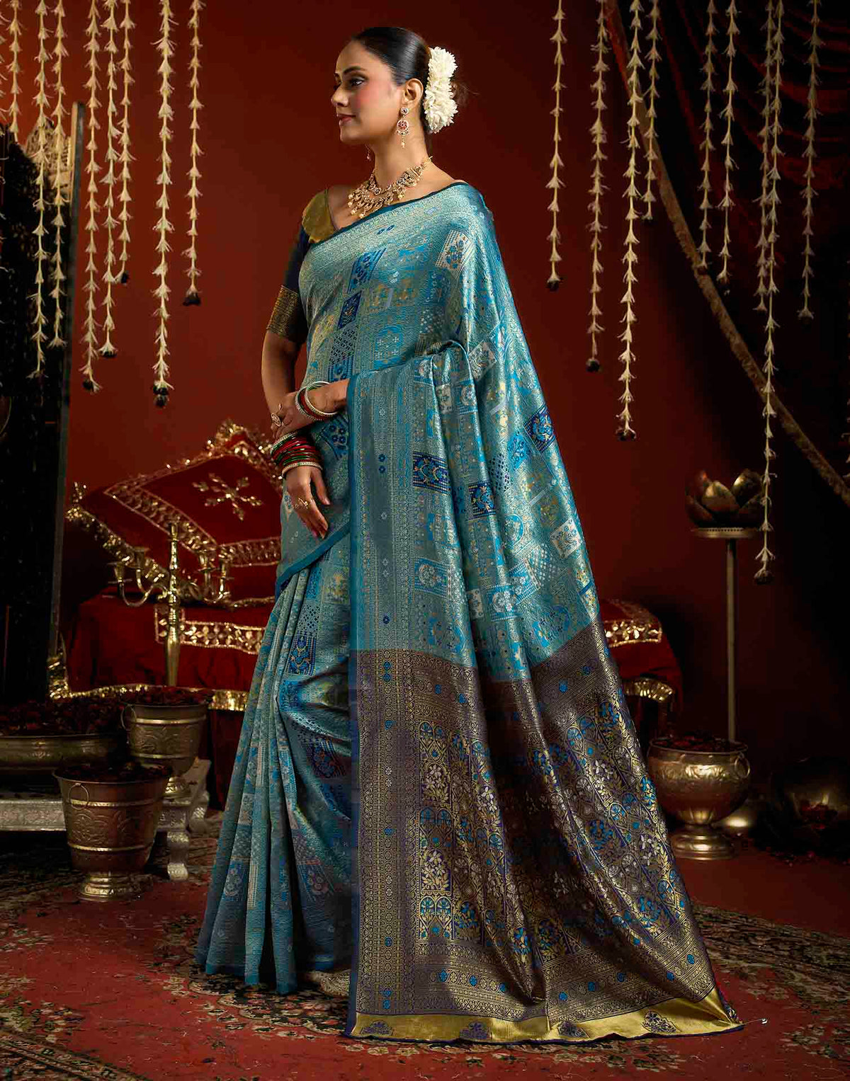 Sky Blue Silk Woven Banarasi Saree