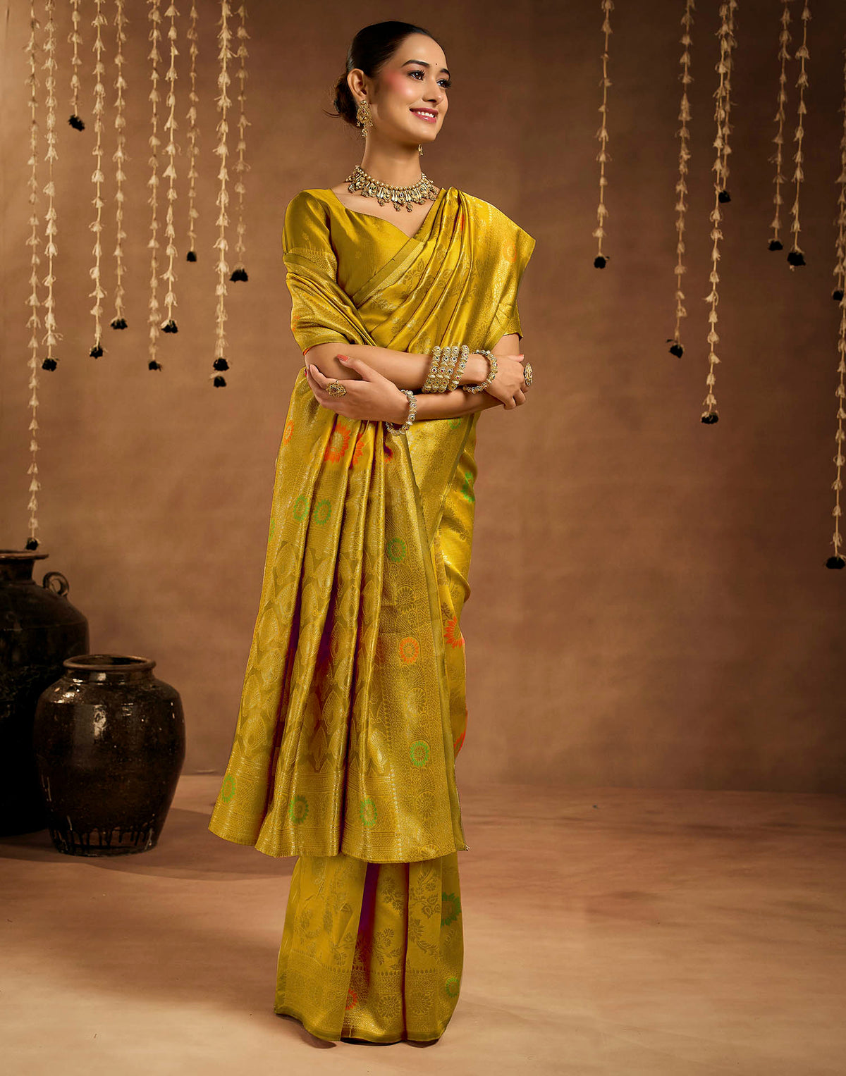 Yellow Silk Woven Banarasi Saree
