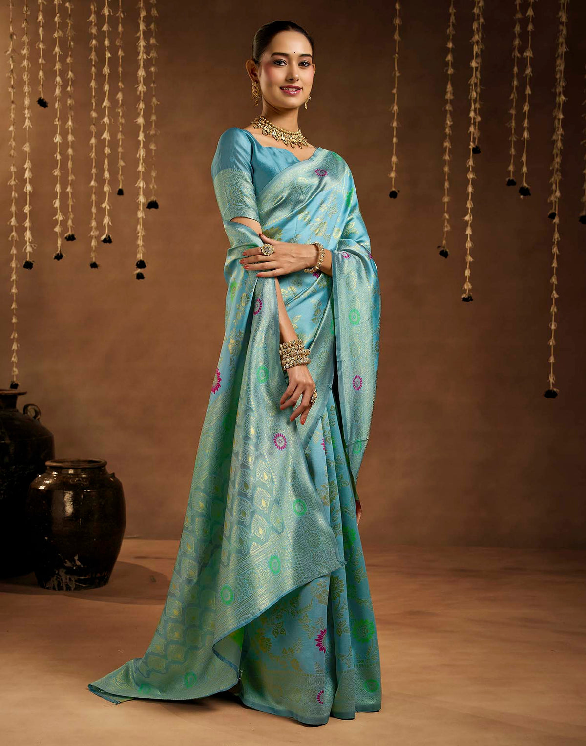 Sky Blue Silk Woven Banarasi Saree