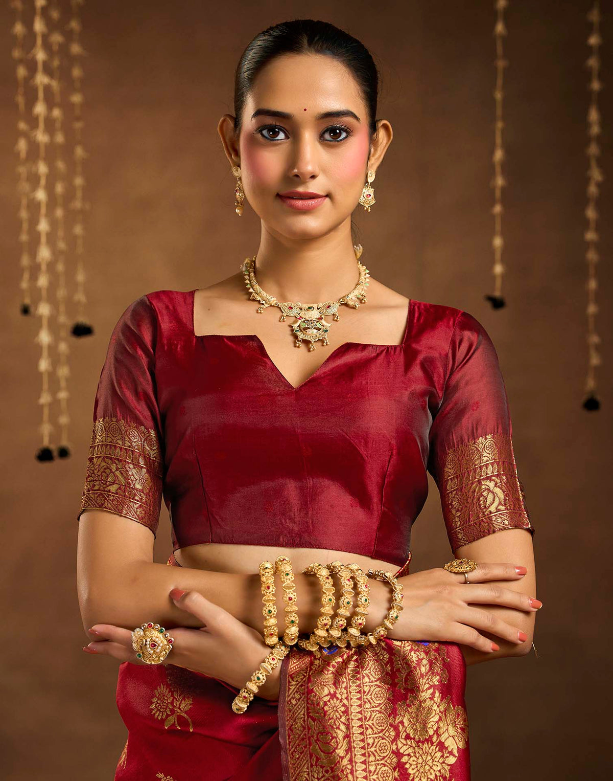 Maroon Silk Woven Banarasi Saree