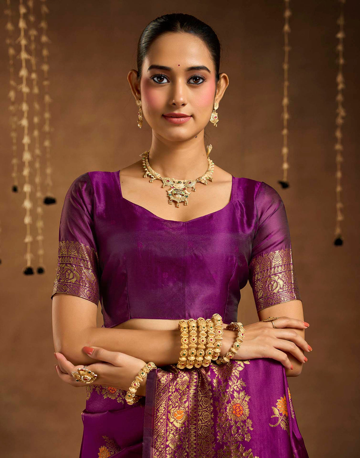 Wine Silk Woven Banarasi Saree