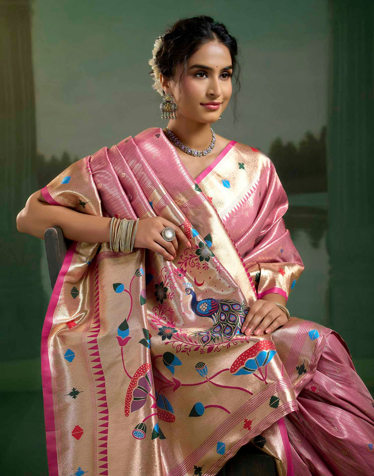 Rani Pink Silk Woven Paithani Saree