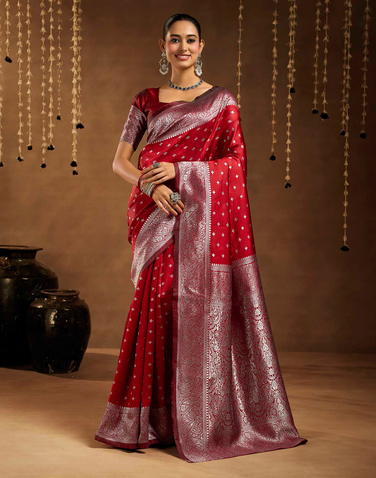Red Silk Woven Banarasi Saree