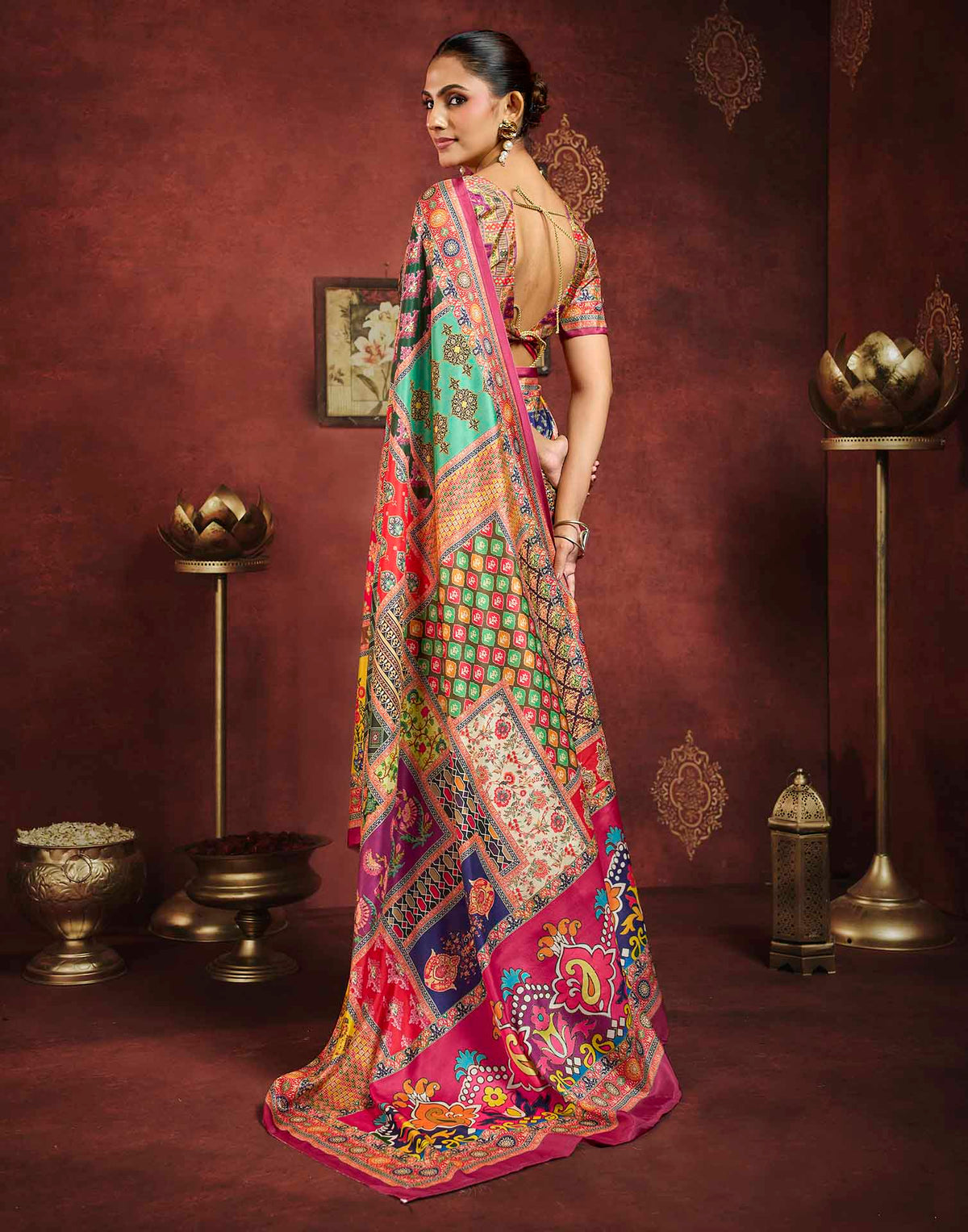 Multicoloured Viscose Silk Printed Patchwork Saree