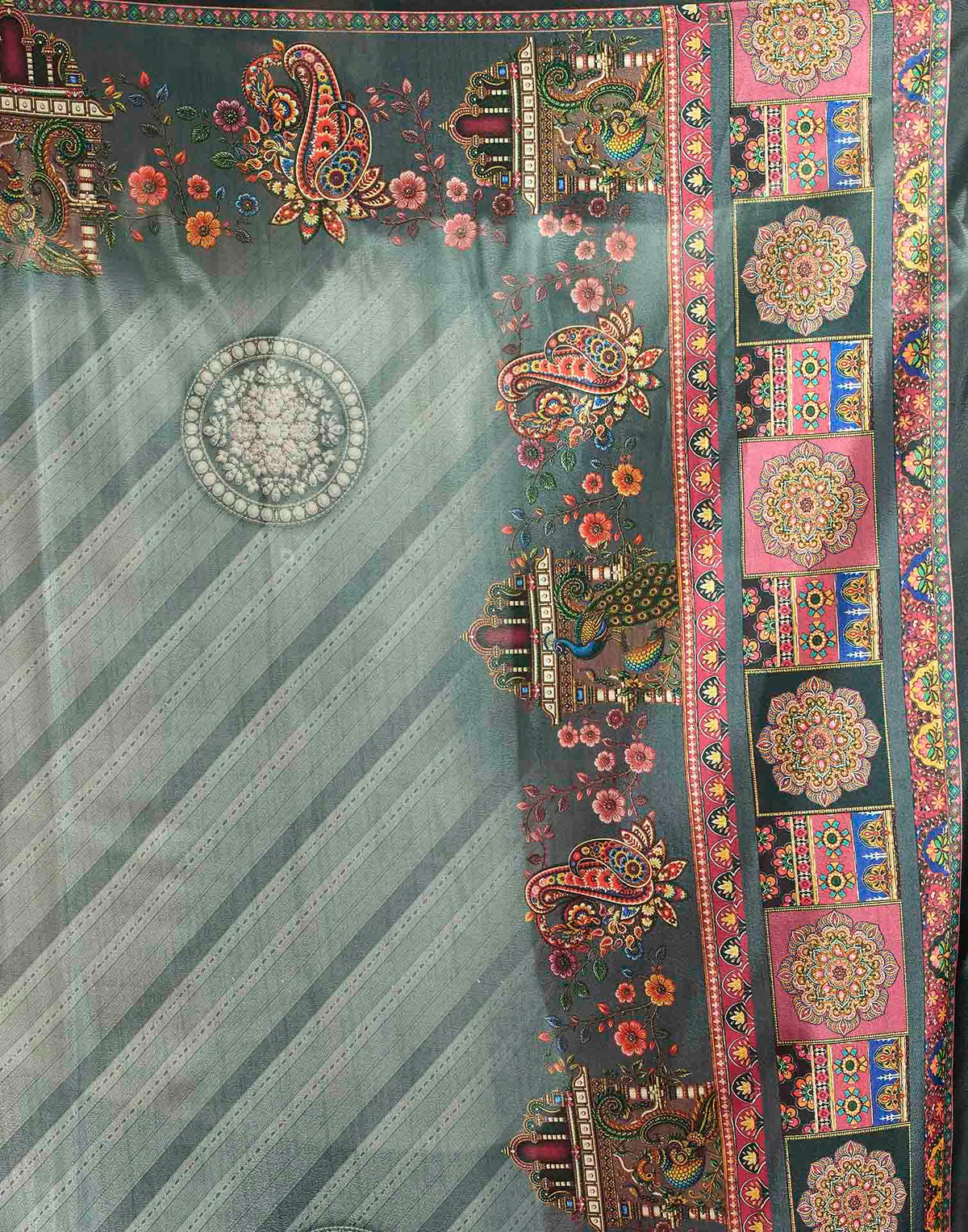Sage Green Viscose Silk Printed Kalamkari Saree