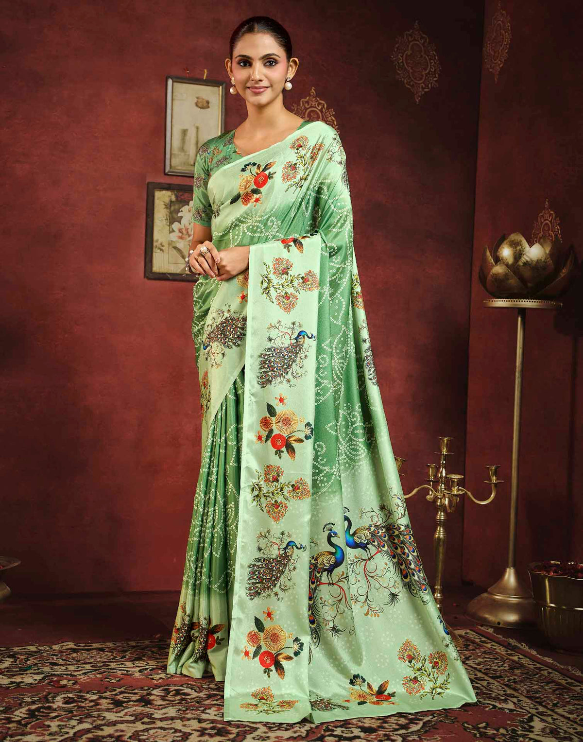 Pista Green Viscose Silk Printed Bandhani Saree