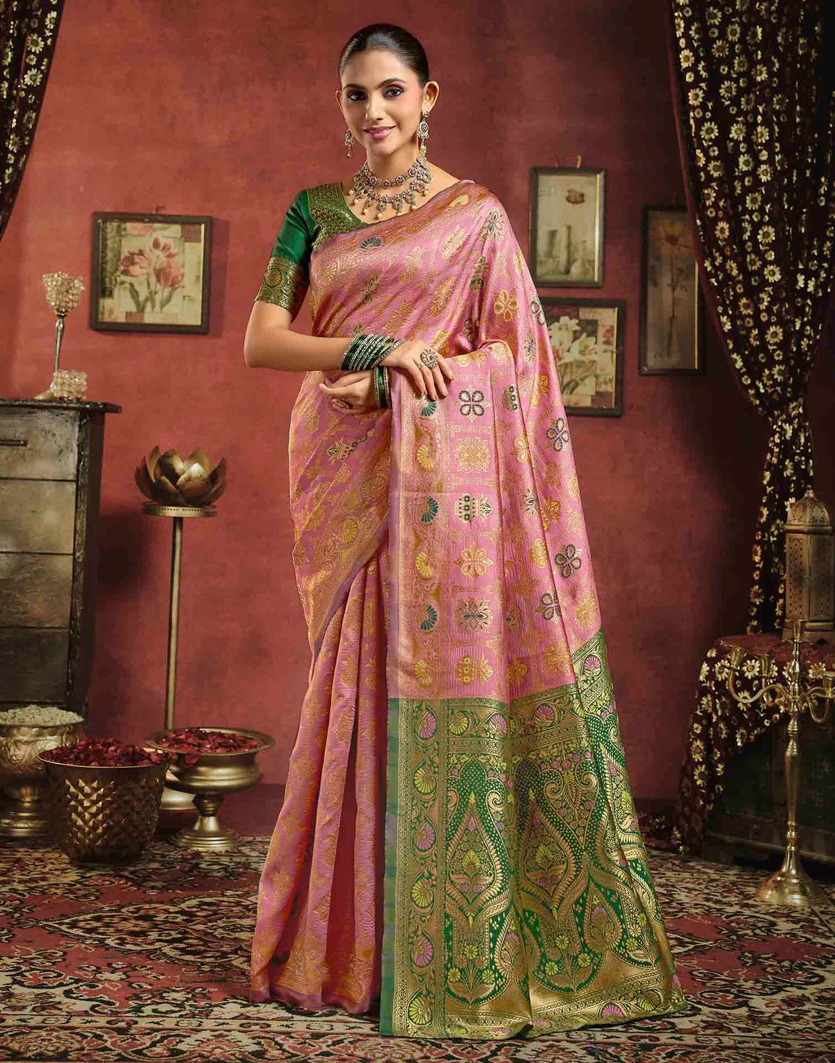 Baby Pink Silk Woven Patola Saree