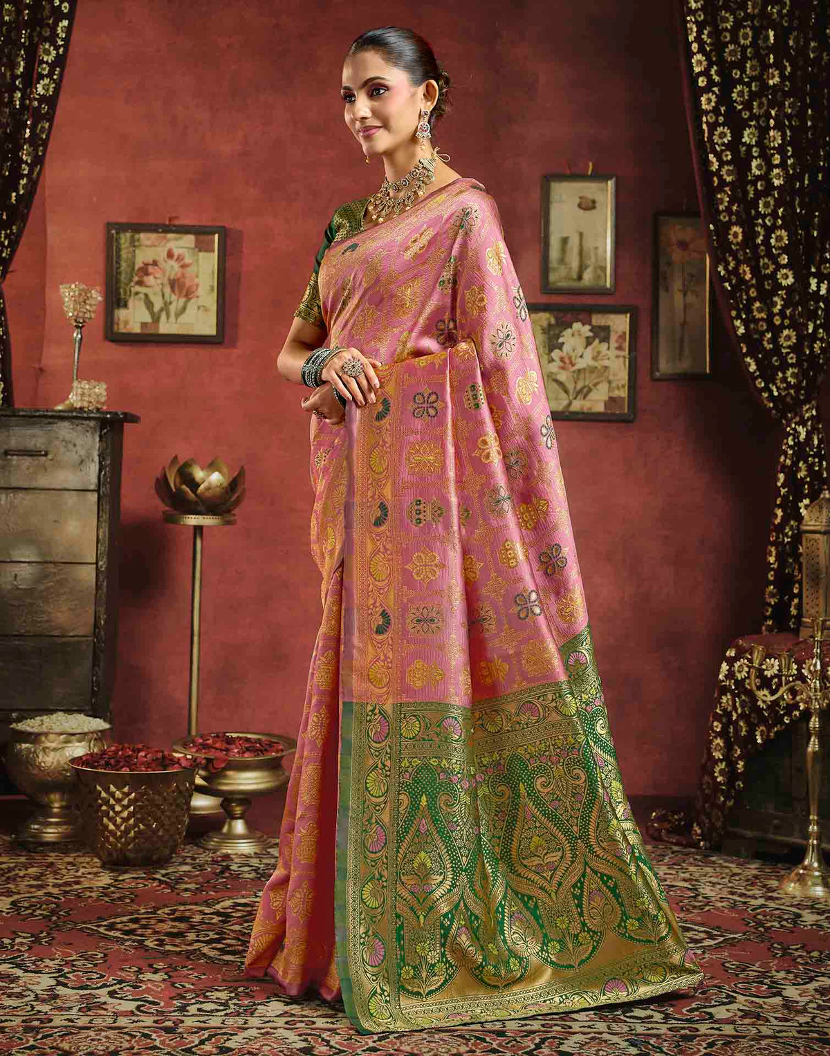 Baby Pink Silk Woven Patola Saree