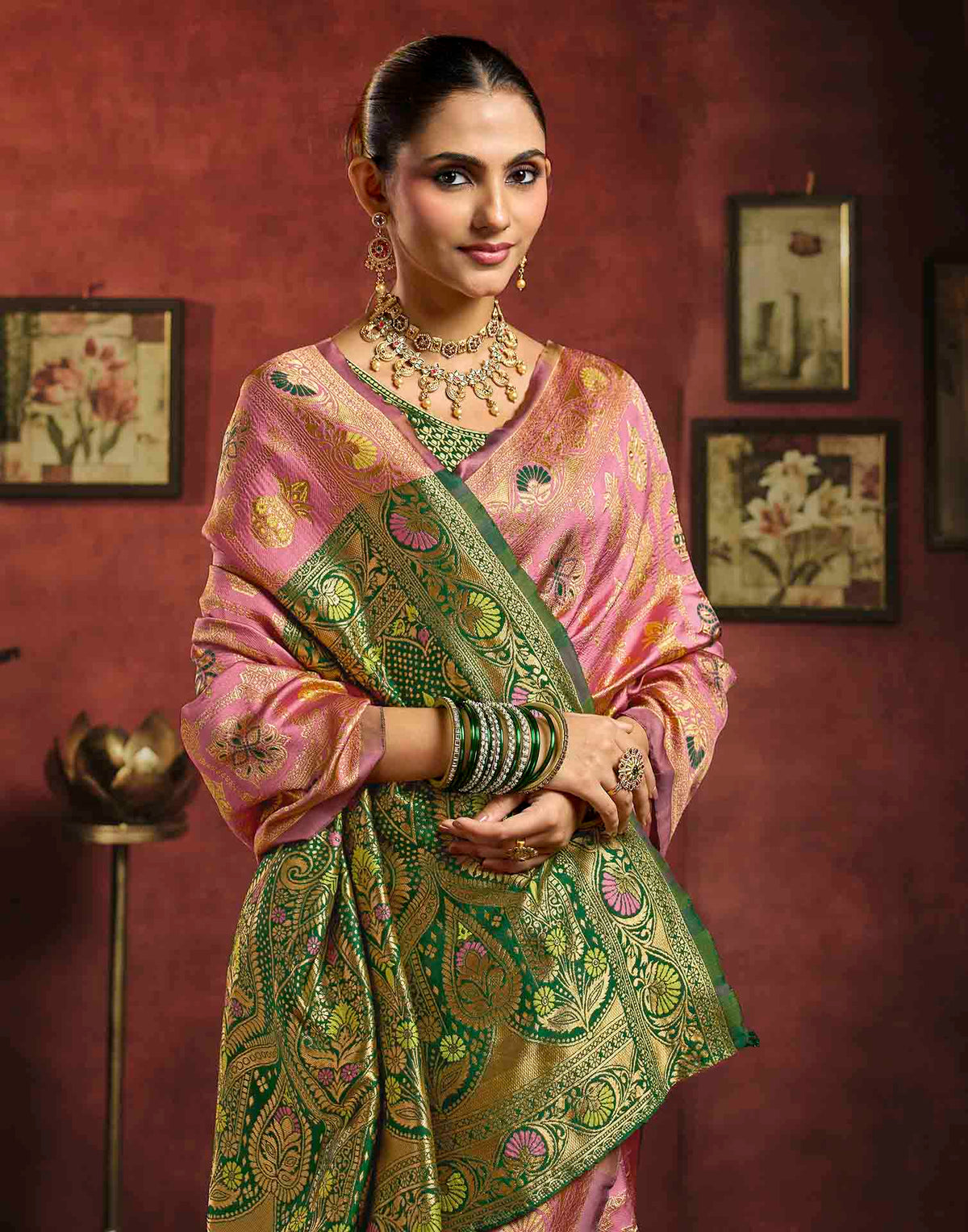 Baby Pink Silk Woven Patola Saree