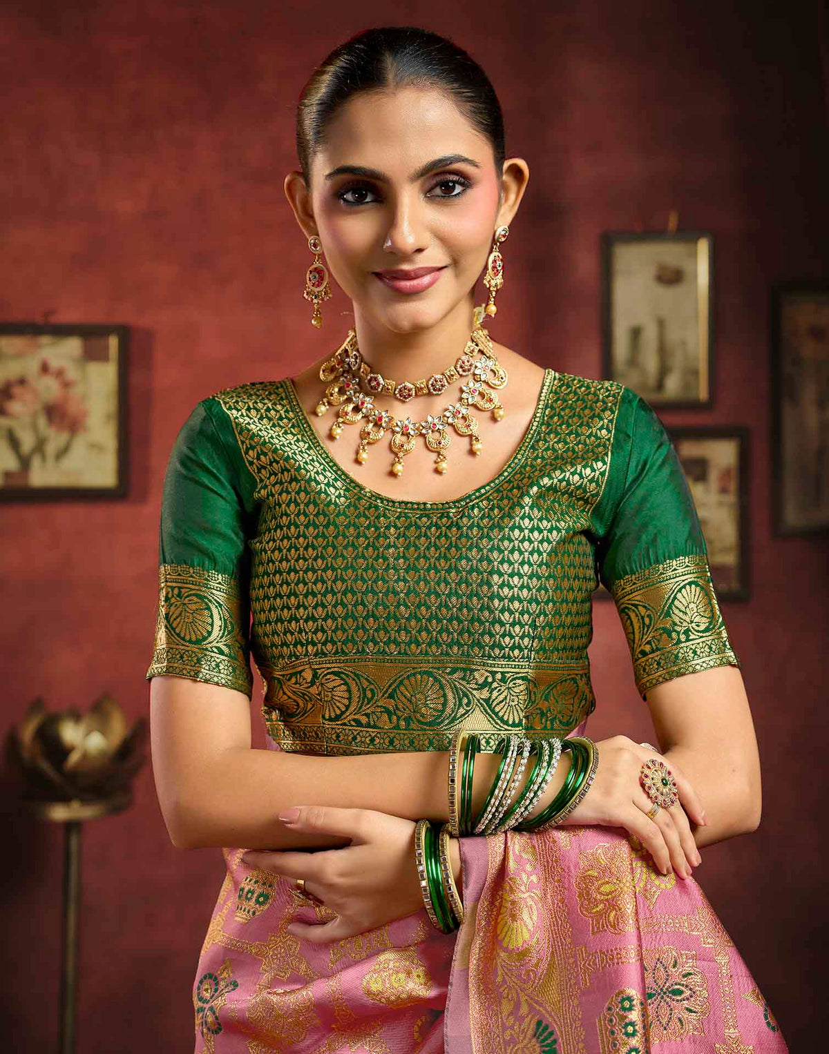 Baby Pink Silk Woven Patola Saree
