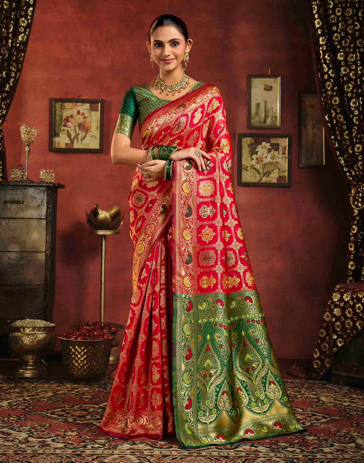 Bright Red Silk Woven Patola Saree