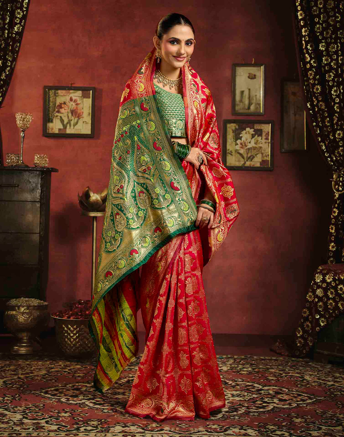 Bright Red Silk Woven Patola Saree