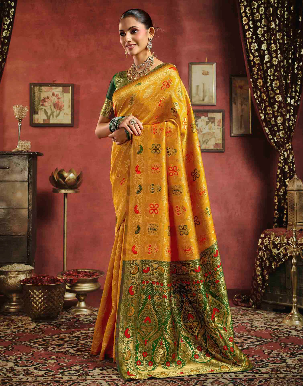 Turmeric Yellow Silk Woven Patola Saree