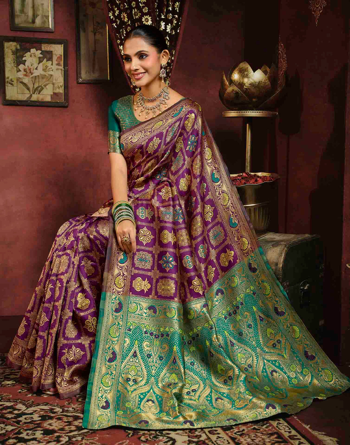 Dark Wine Silk Woven Patola Saree