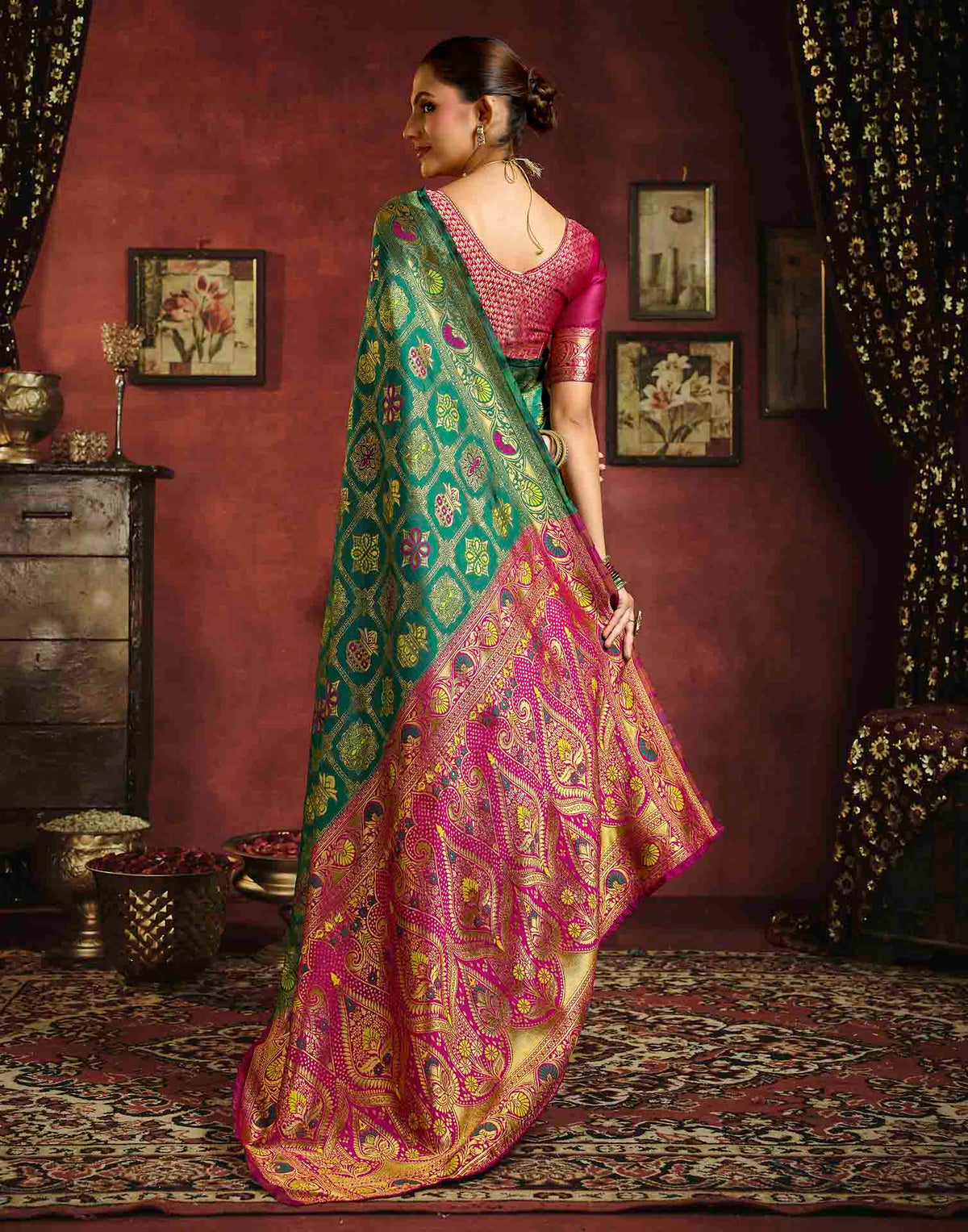 Teal Green Silk Woven Patola Saree