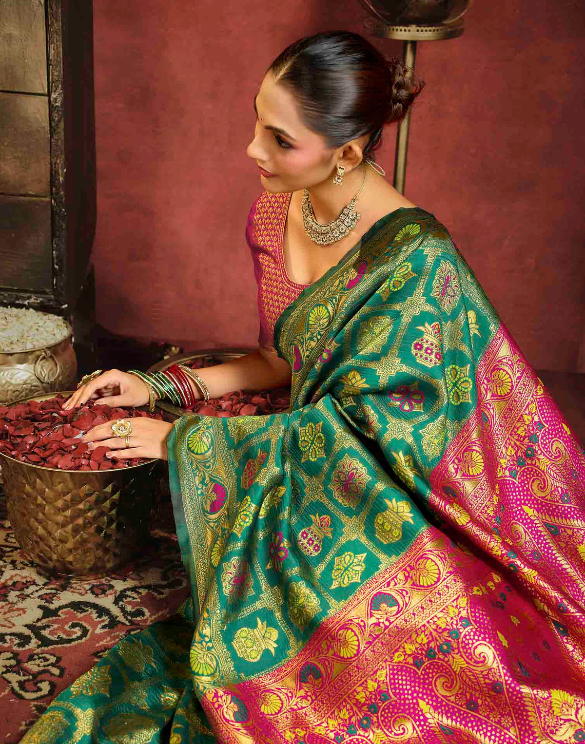 Teal Green Silk Woven Patola Saree