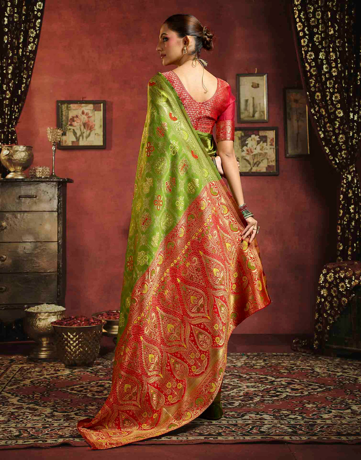 Parrot Green Silk Woven Patola Saree