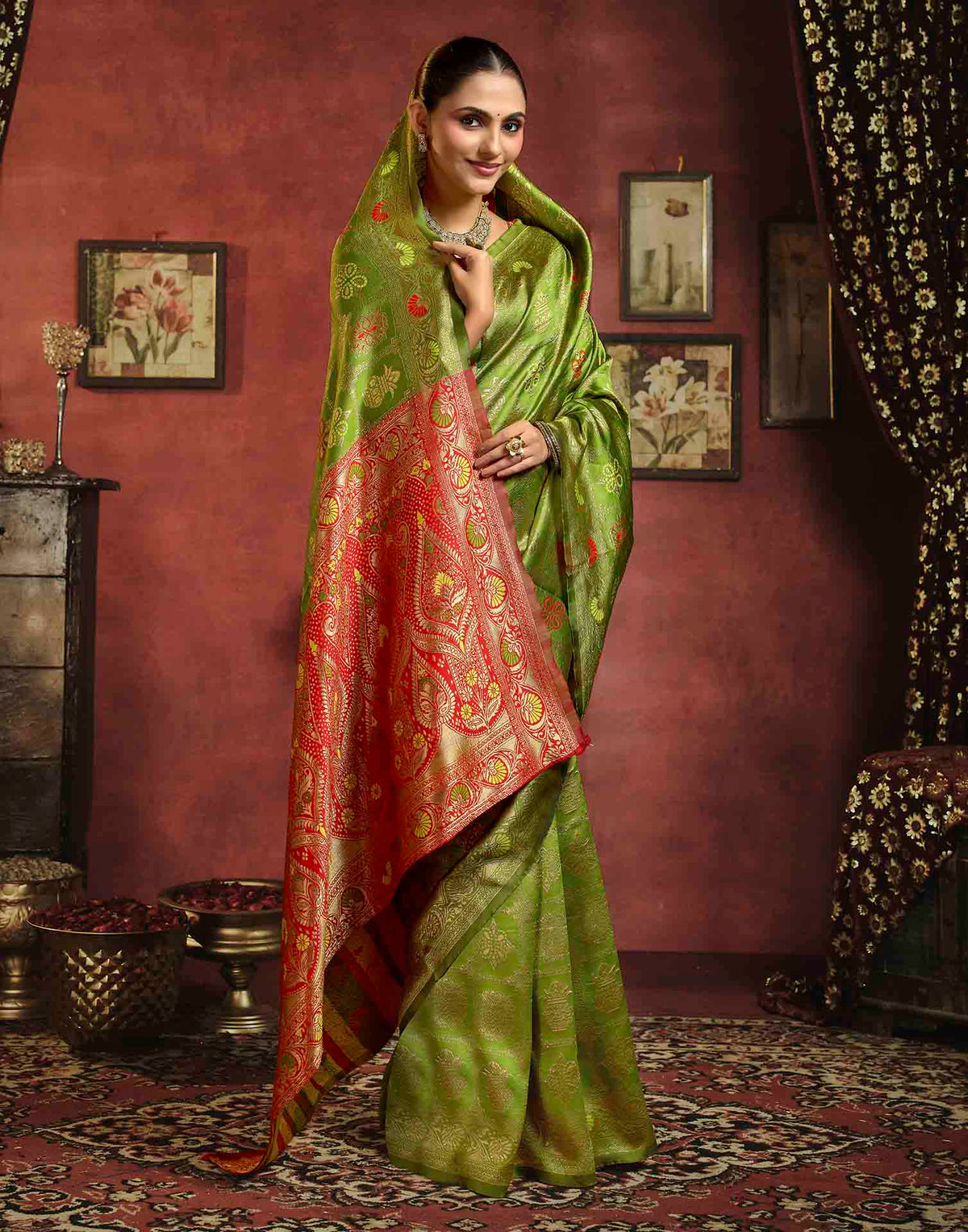 Parrot Green Silk Woven Patola Saree