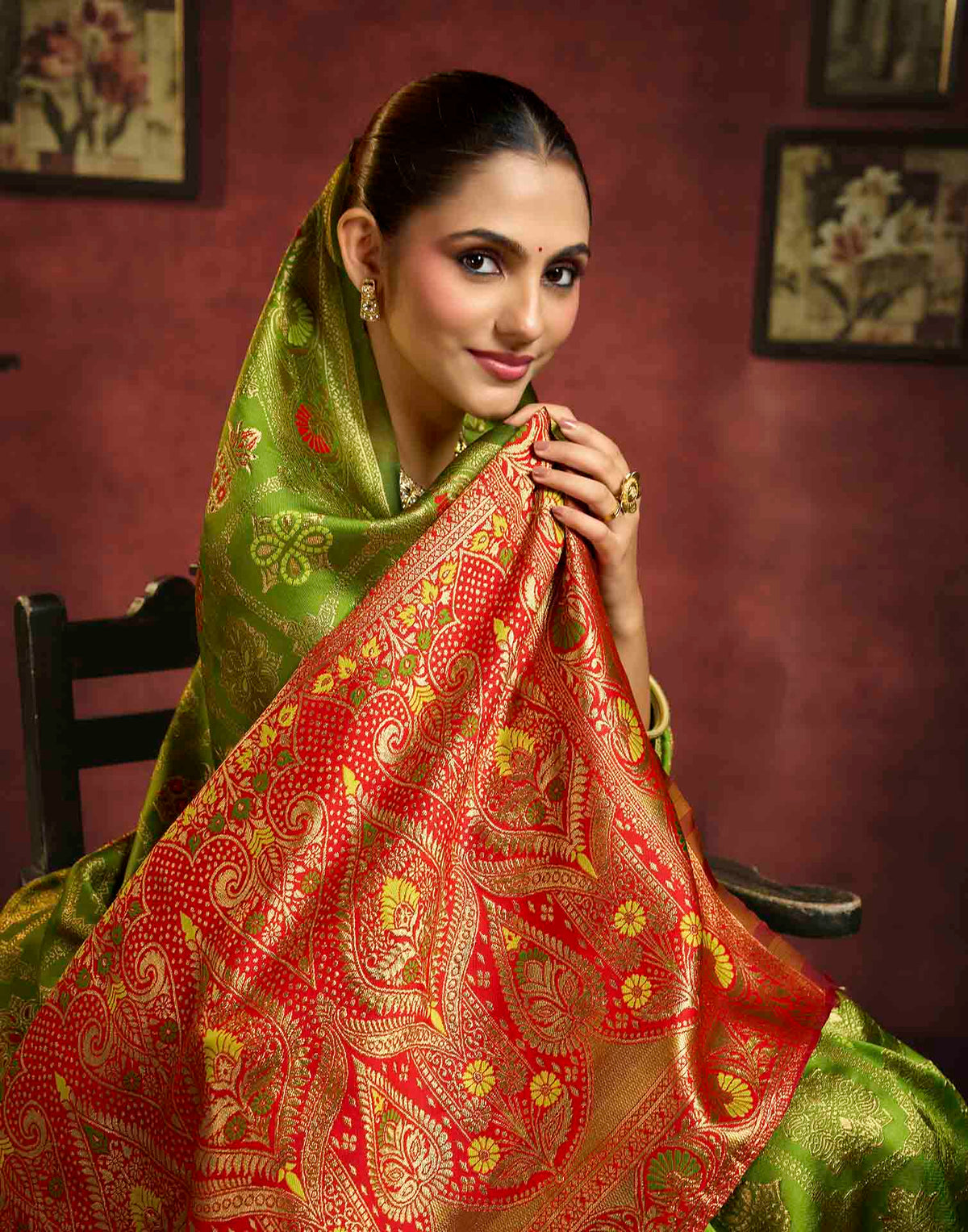 Parrot Green Silk Woven Patola Saree