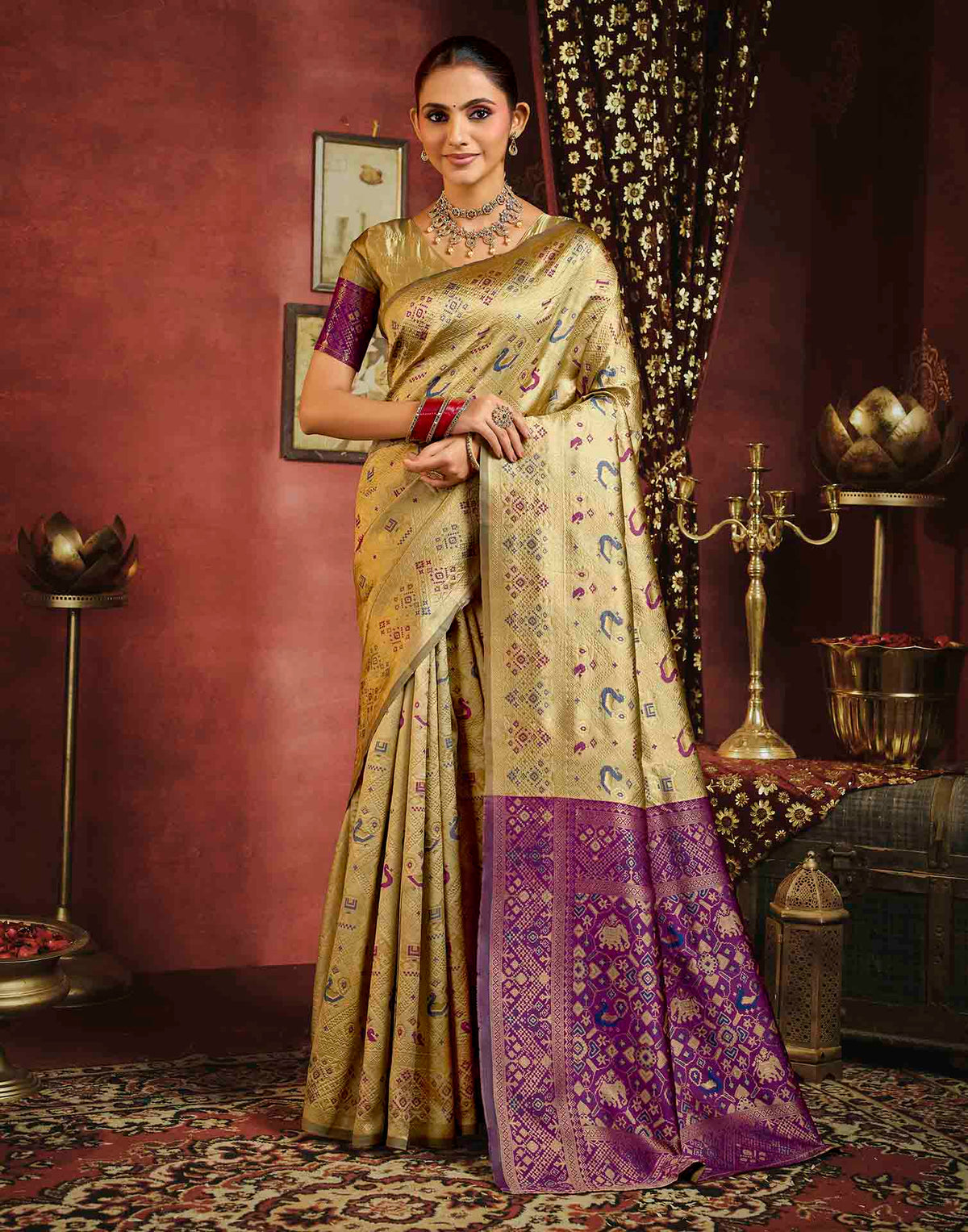 Khaki Silk Woven Patola Saree