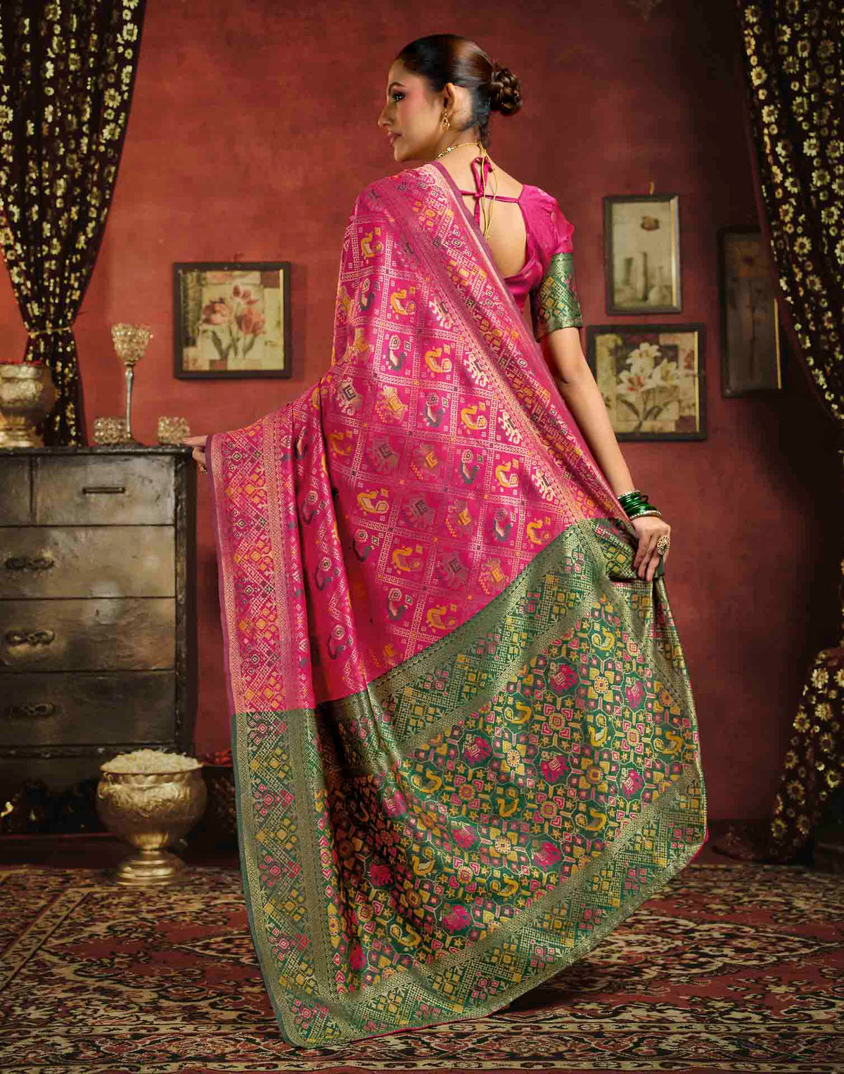Dark Pink Silk Woven Patola Saree