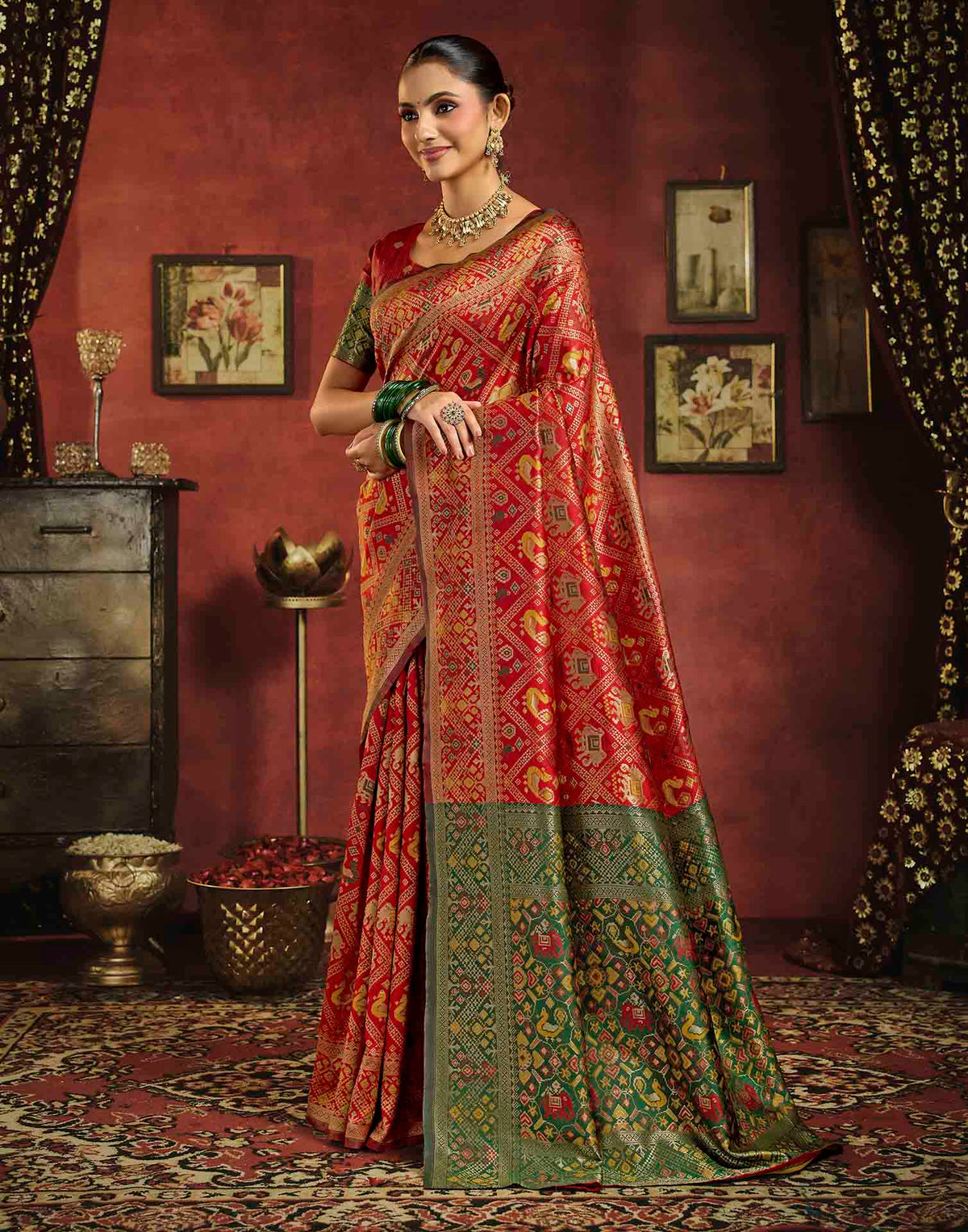 Bright Red Silk Woven Patola Saree