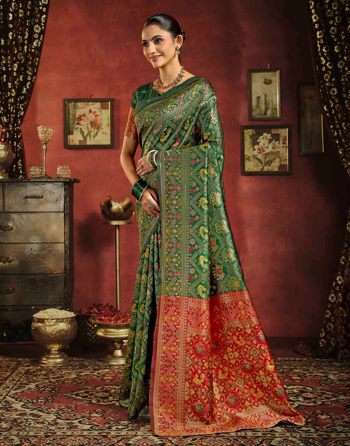 Moss Green Silk Woven Patola Saree
