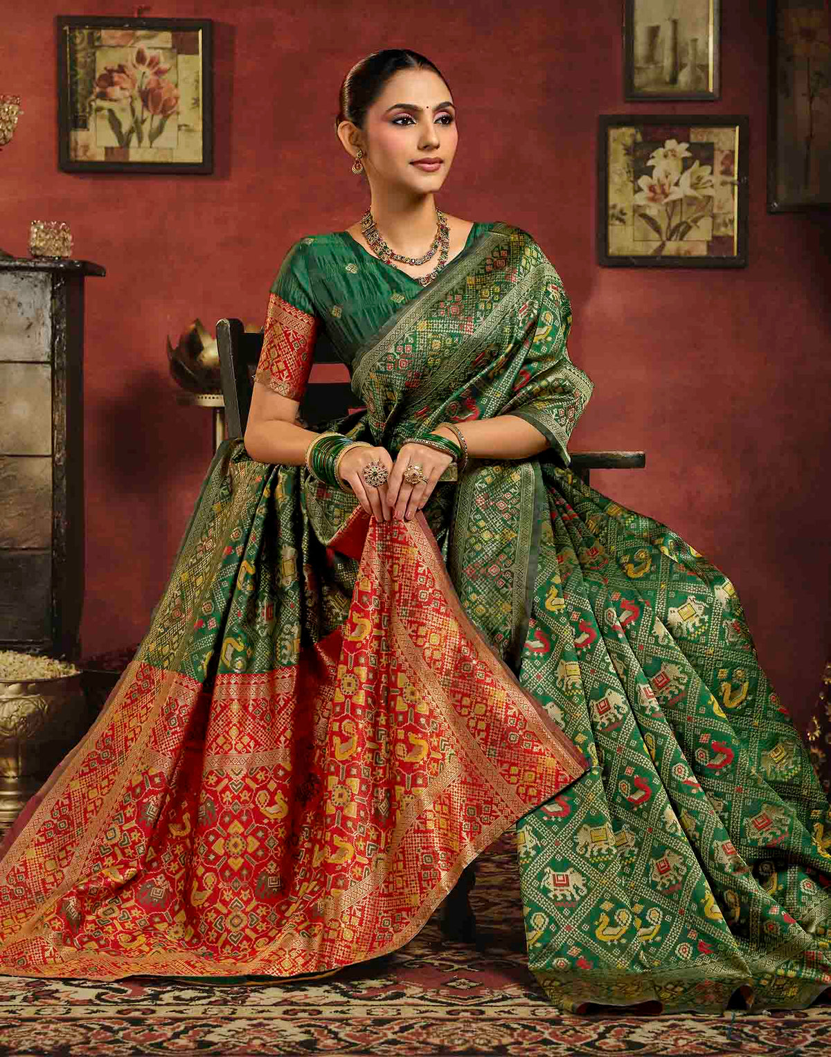 Moss Green Silk Woven Patola Saree