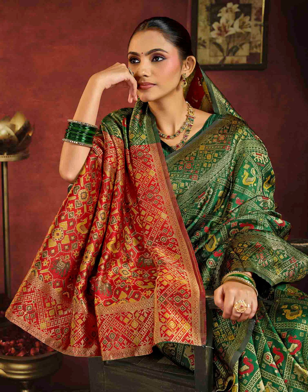 Moss Green Silk Woven Patola Saree