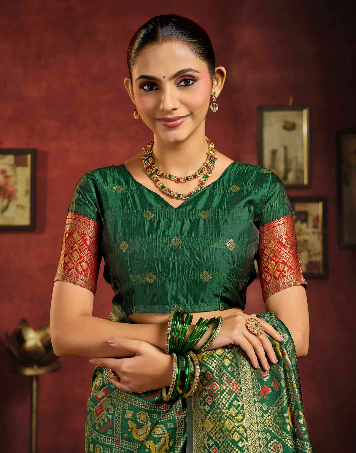 Moss Green Silk Woven Patola Saree