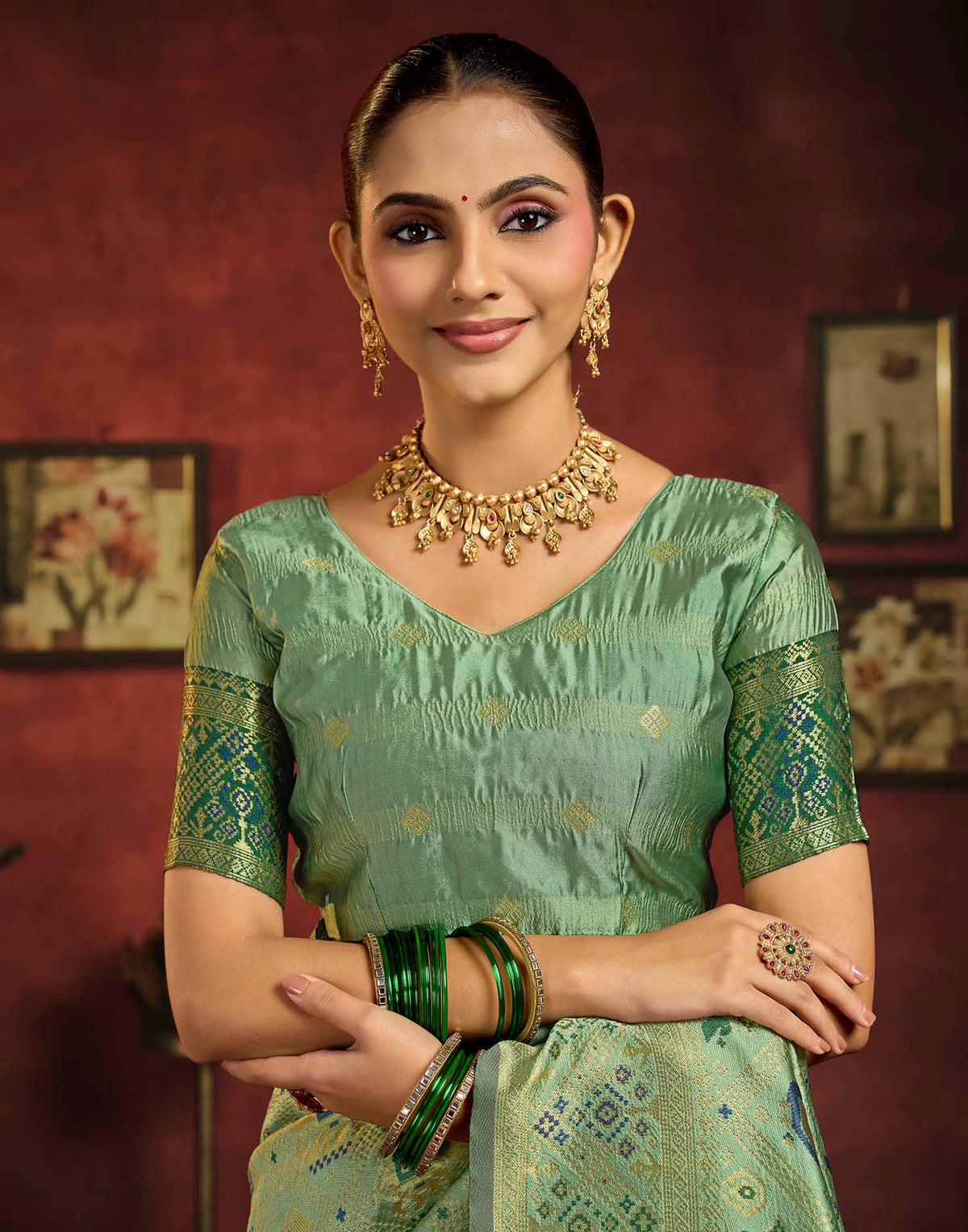 Pista Green Silk Woven Patola Saree