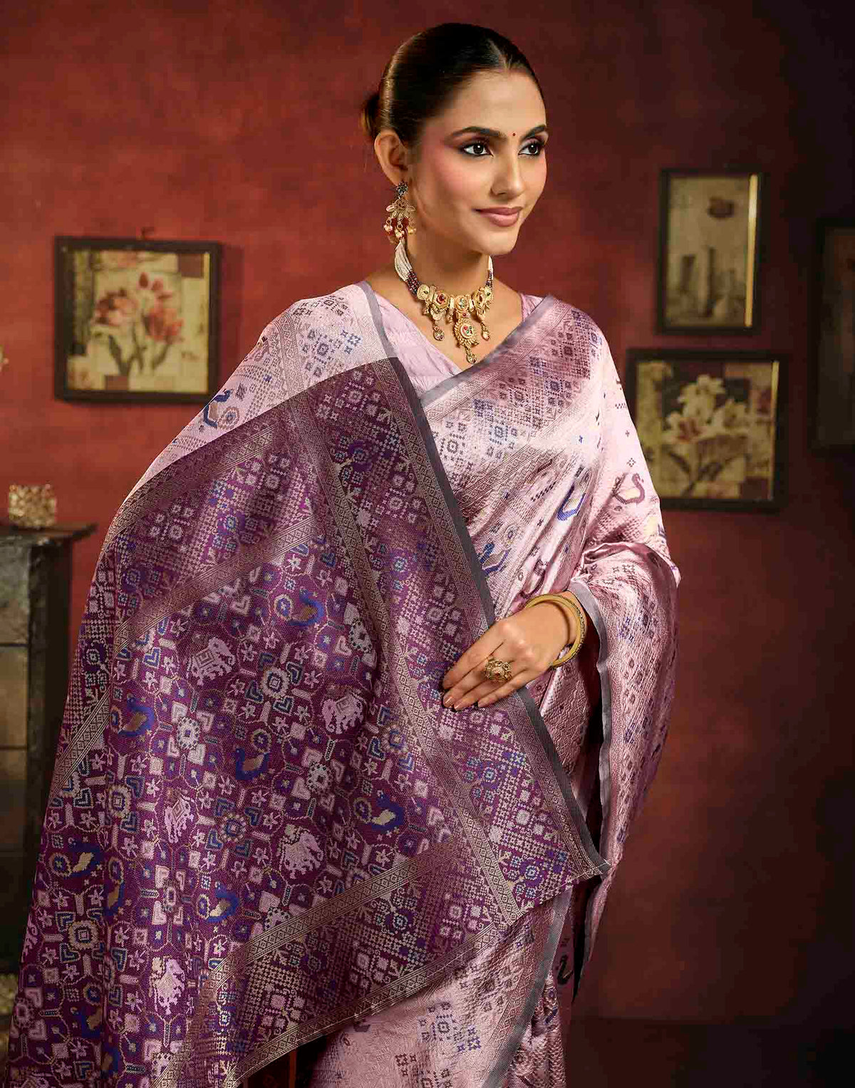 Lilac Purple Silk Woven Patola Saree