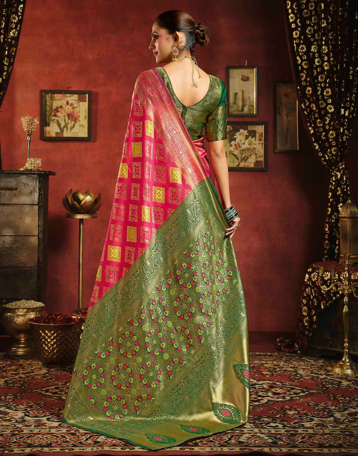 Dark Pink Silk Woven Banarasi Saree