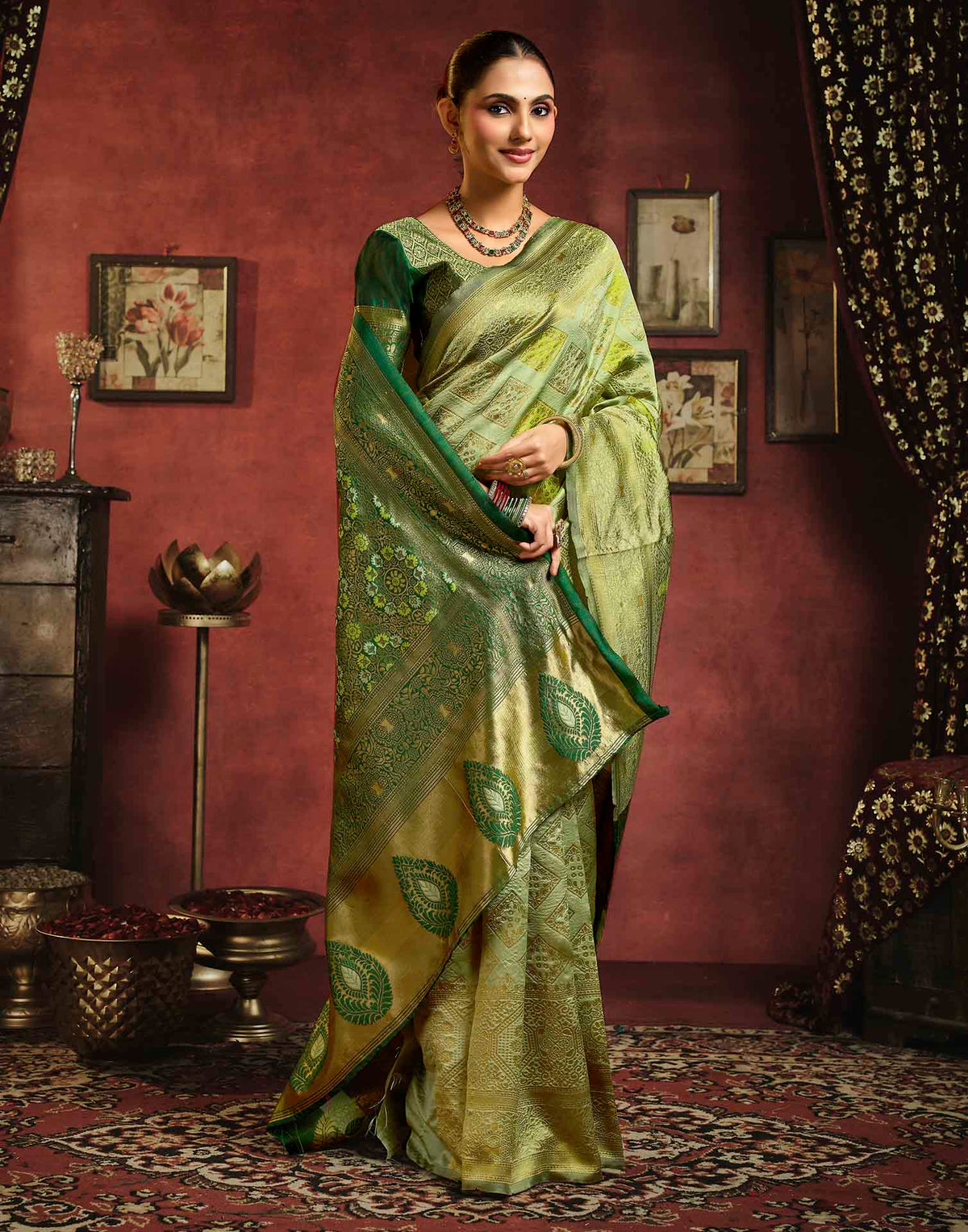 Pista Green Silk Woven Banarasi Saree