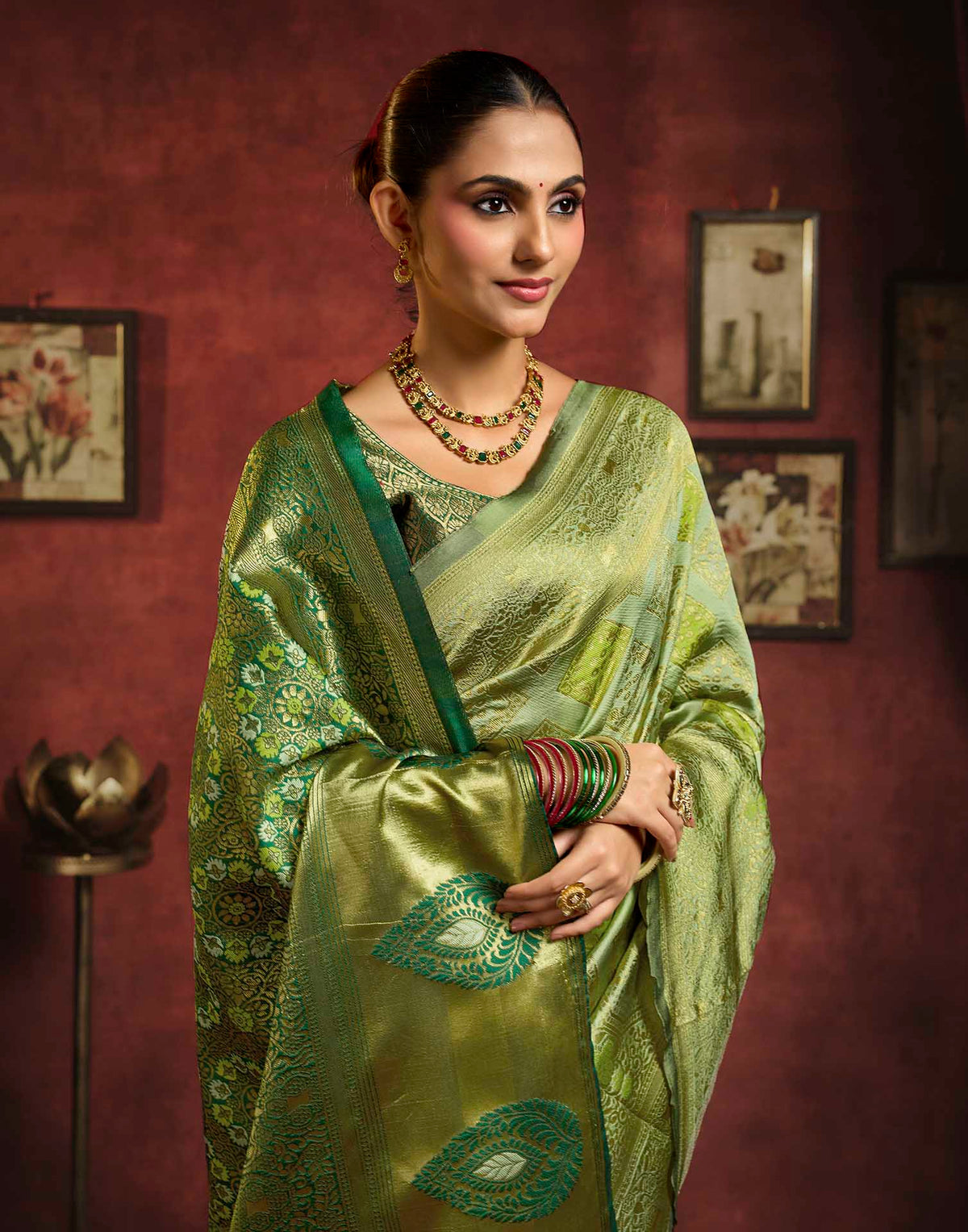 Pista Green Silk Woven Banarasi Saree