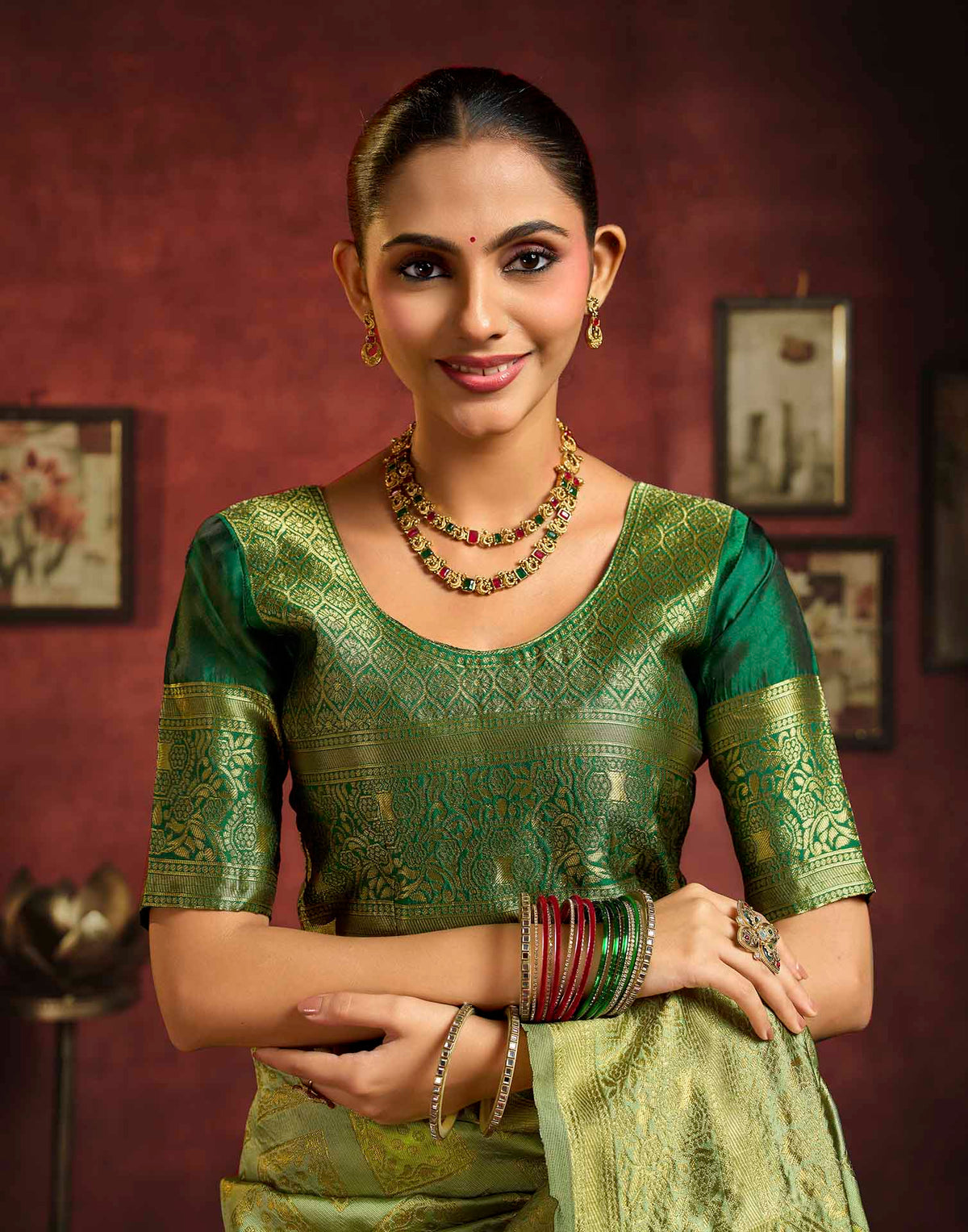 Pista Green Silk Woven Banarasi Saree