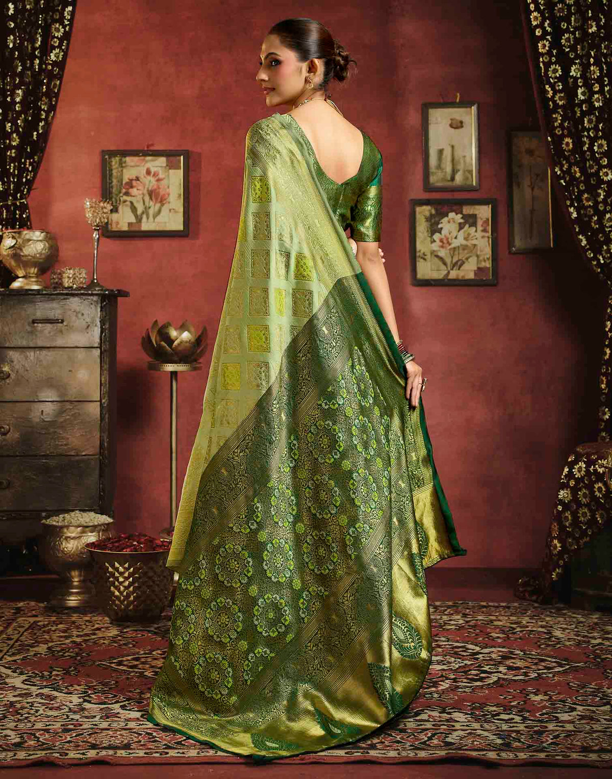 Pista Green Silk Woven Banarasi Saree