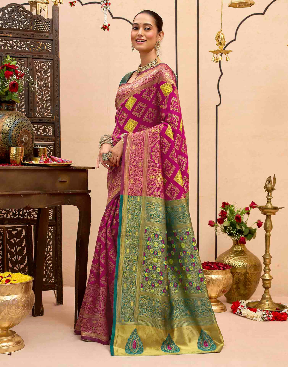 Dark Magenta Silk Woven Banarasi Saree