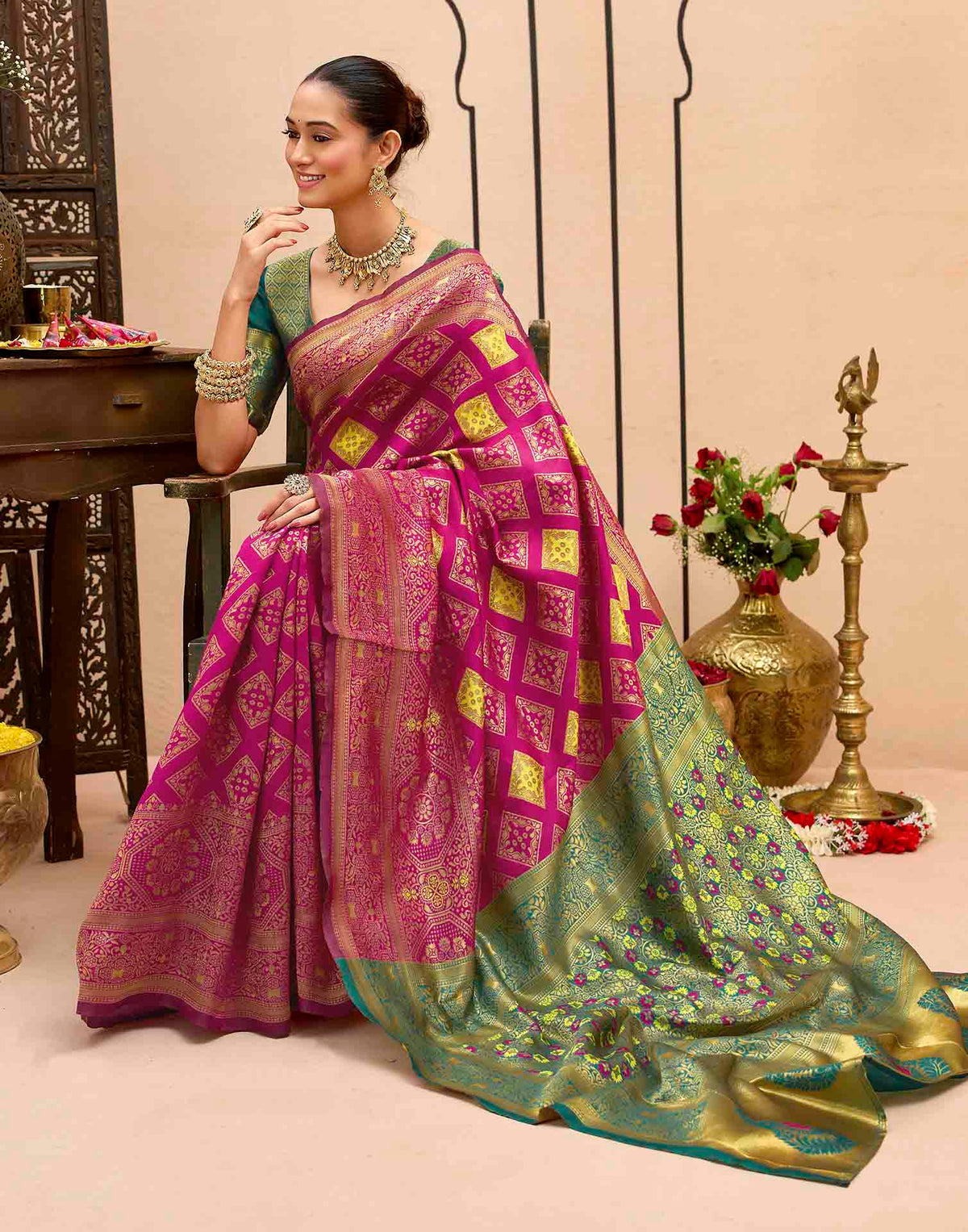 Dark Magenta Silk Woven Banarasi Saree