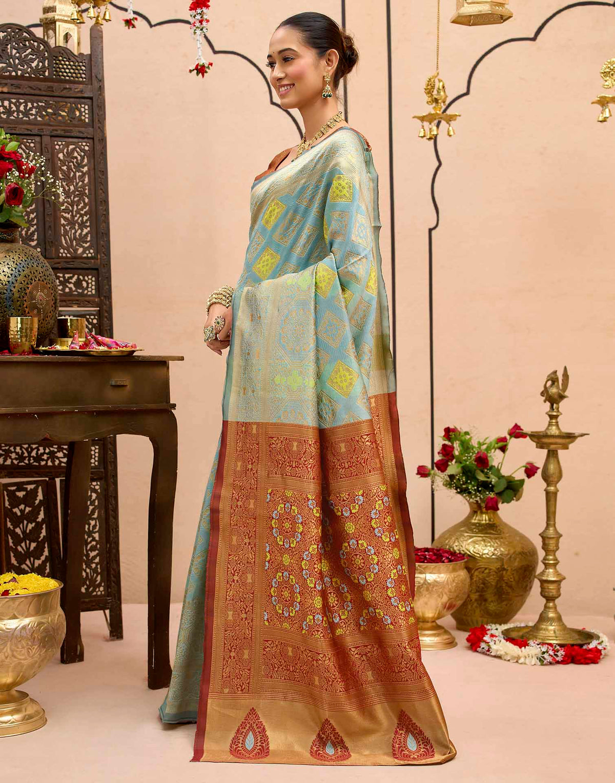 Water Blue Silk Woven Banarasi Saree