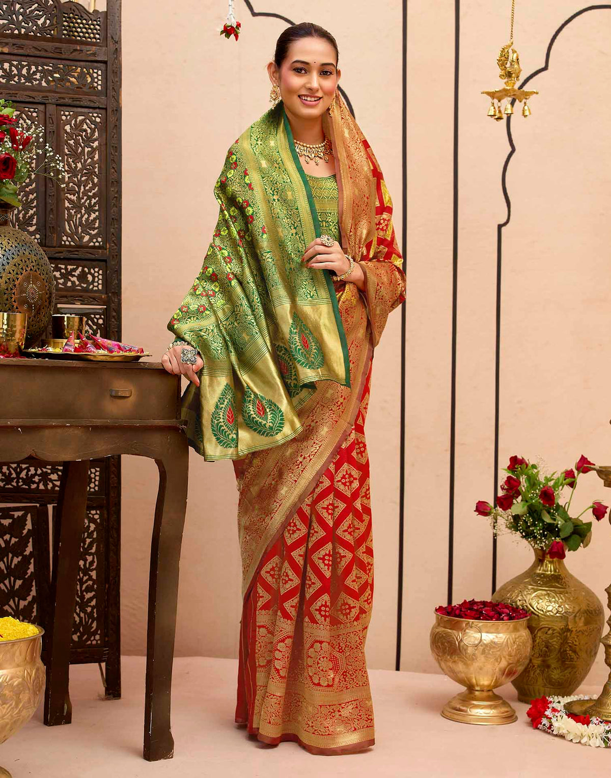 Bright Red Silk Woven Banarasi Saree