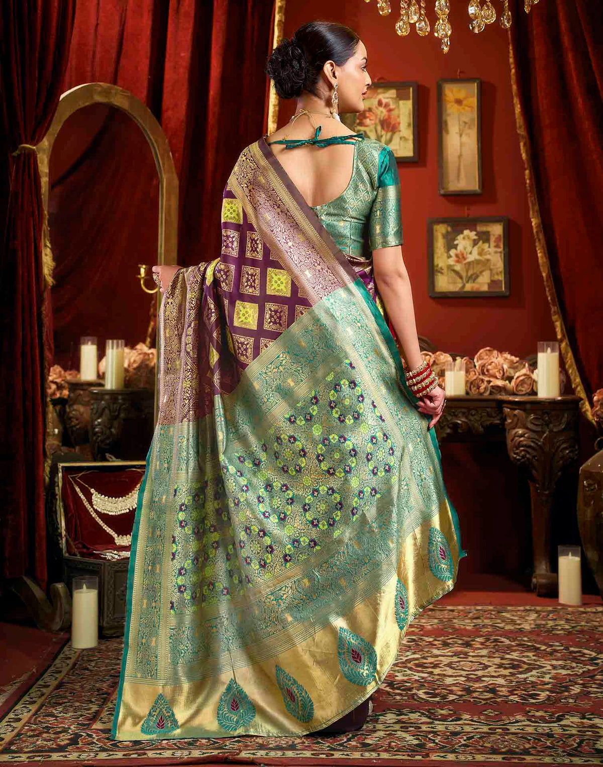 Wine Silk Woven Banarasi Saree