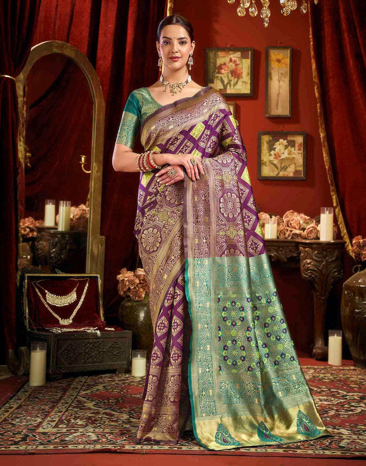 Wine Silk Woven Banarasi Saree
