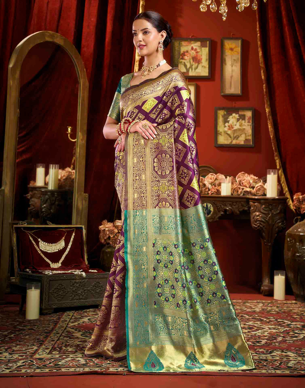 Wine Silk Woven Banarasi Saree