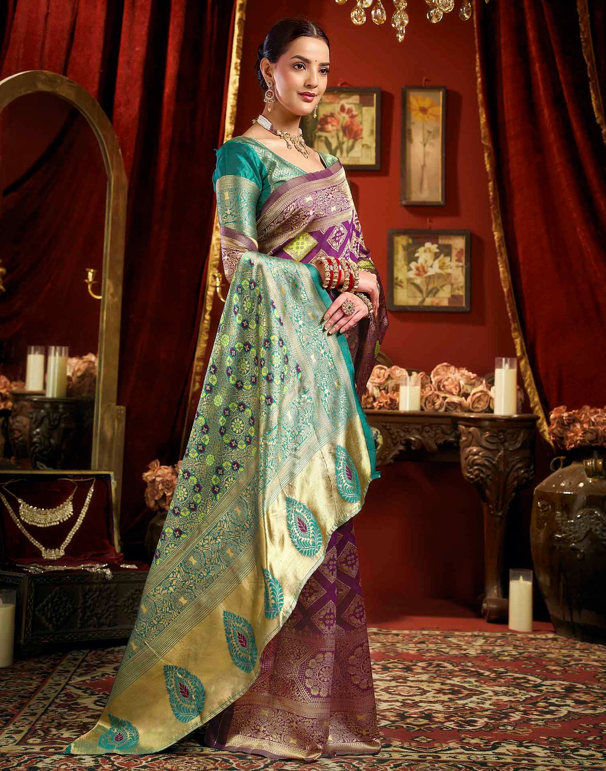 Wine Silk Woven Banarasi Saree