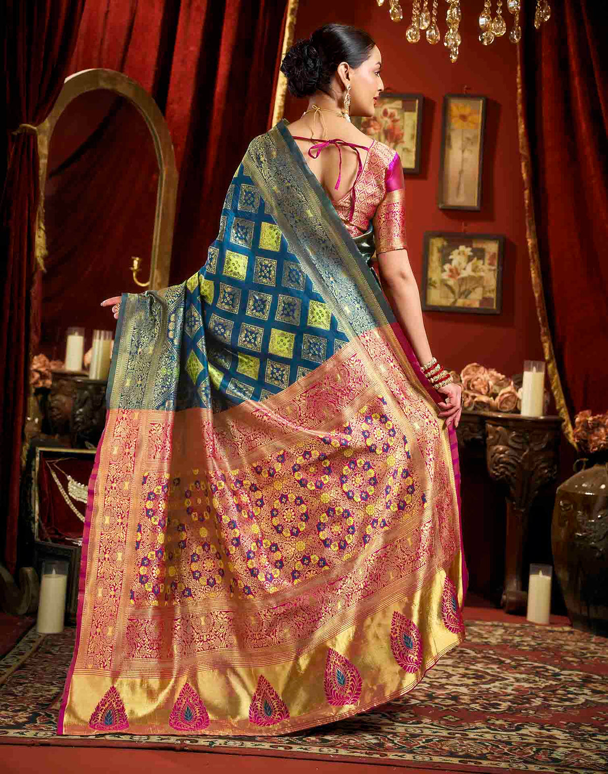Peacock Blue Silk Woven Banarasi Saree