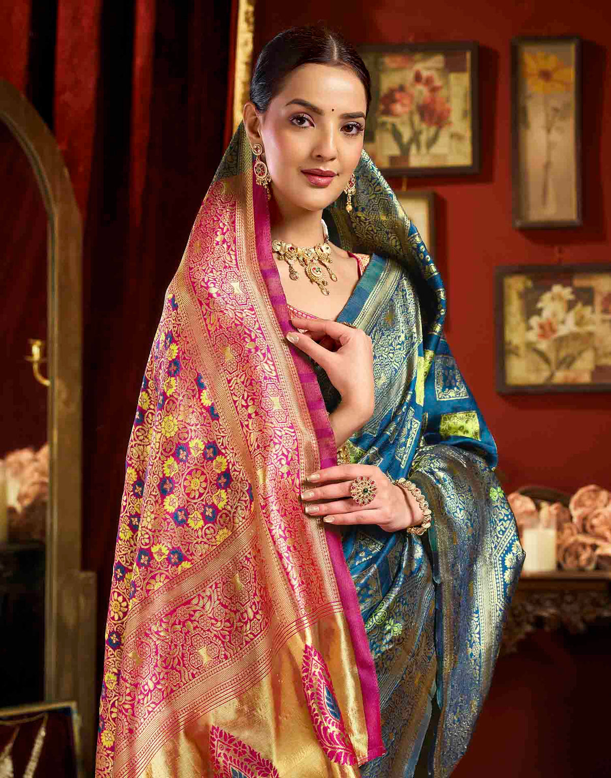 Peacock Blue Silk Woven Banarasi Saree